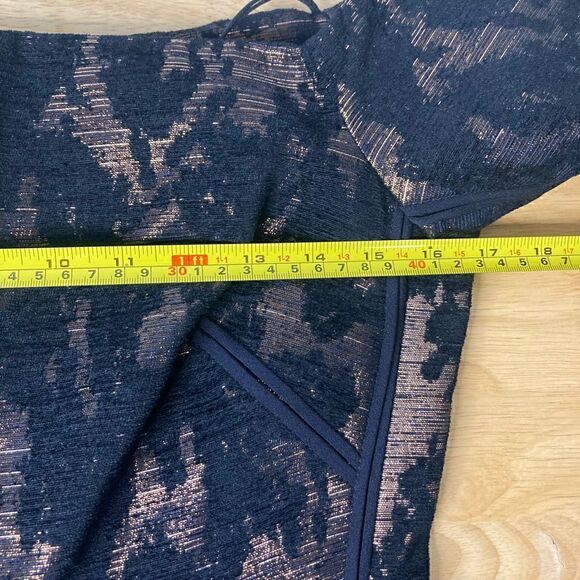 J. Mendel, Navy & Rose Gold Metal Chenille Jacquard Off Shoulder Dress Women’s 8 - Picture 10 of 15